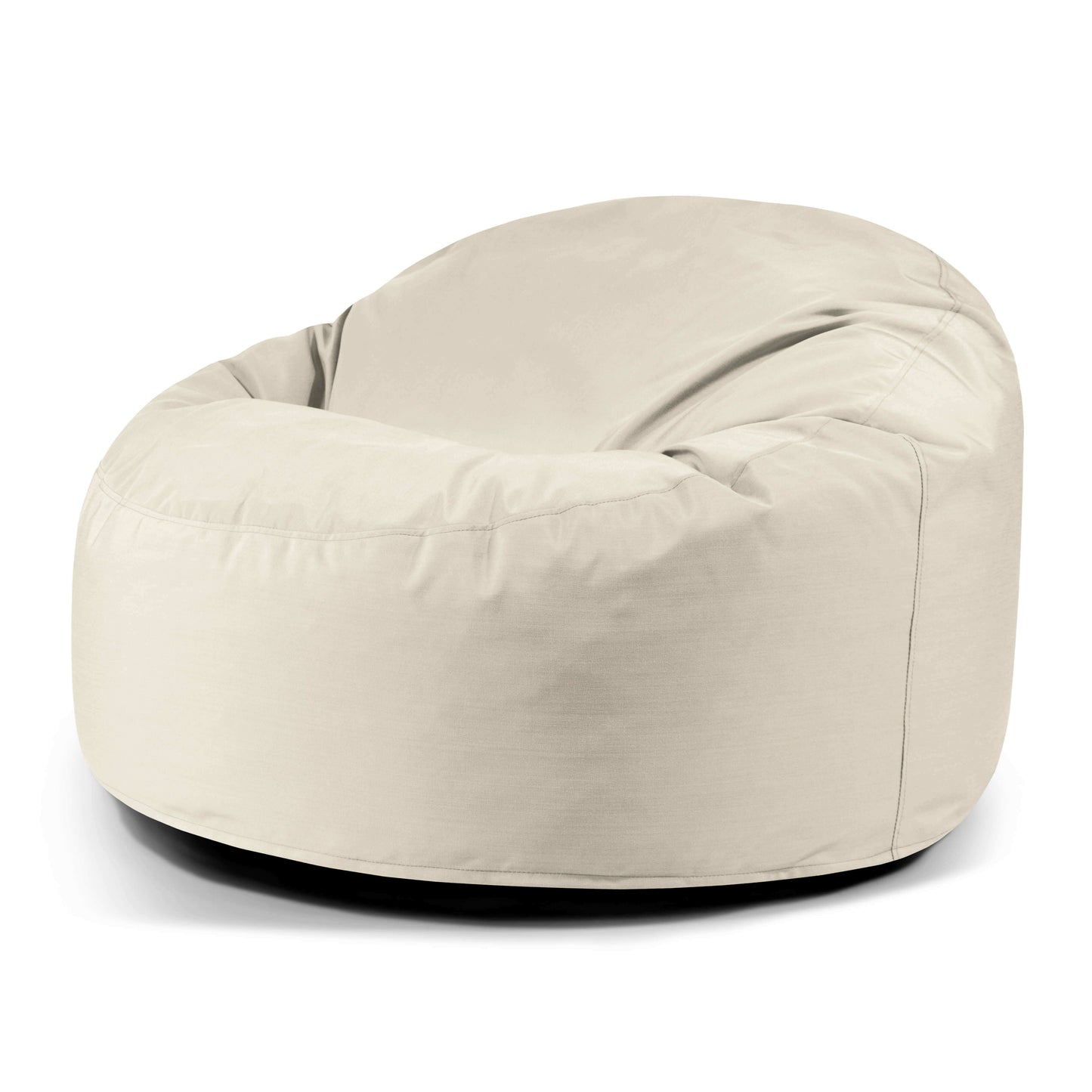 A large, round Puff redondo de foam y tejido repelente al agua 110×110×75 cm (OM 110 COLORIN), moderno para interior y exterior, se muestra sobre un fondo blanco liso.