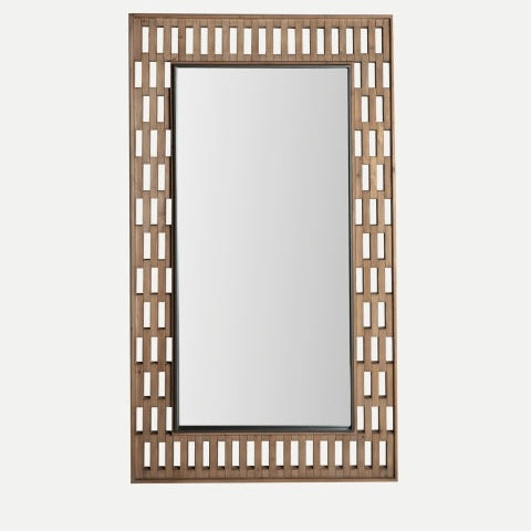 Espejo decorativo en madera Grid Busk (108x186 cm), de diseño geométrico ideal para un estilo moderno e industrial. La foto sobre fondo claro resalta su elegancia y originalidad.