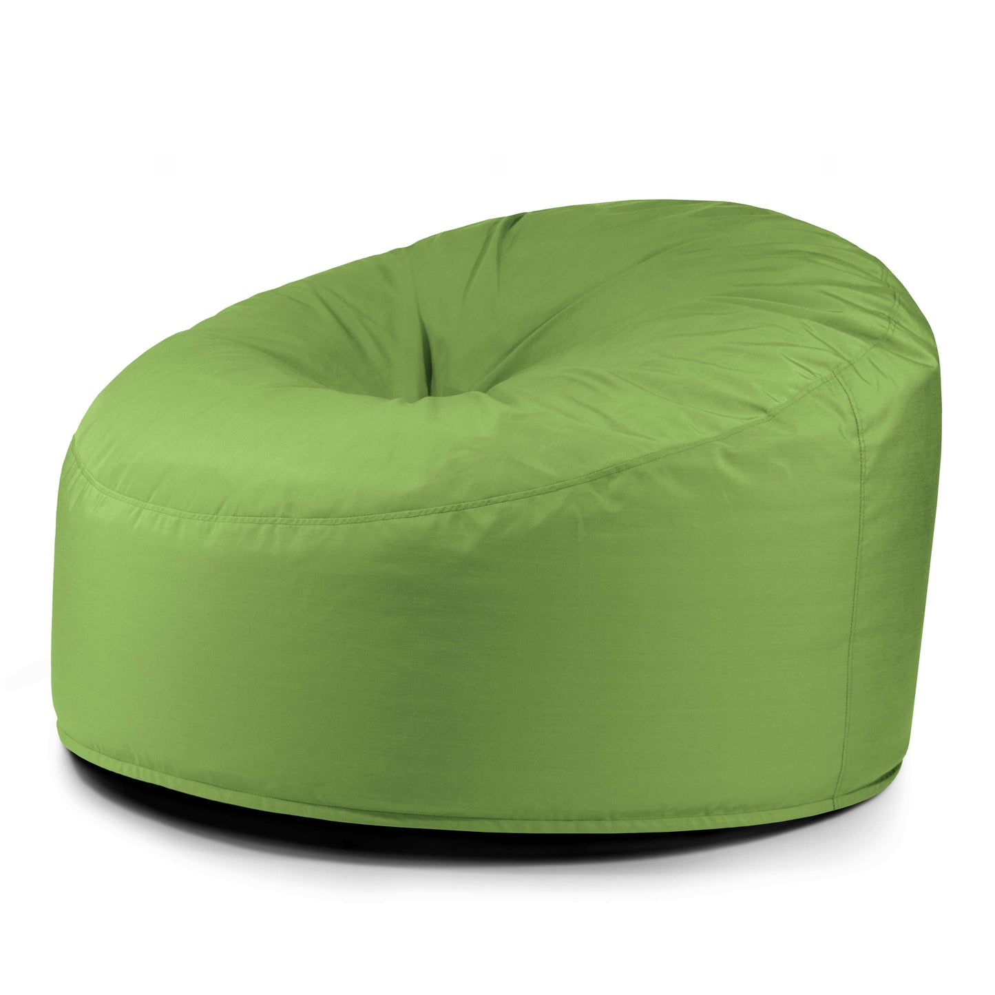 La Foam Bean Bag OM 110 Barcelona es una silla redonda de color verde claro con una superficie de tela suave que ofrece soporte ergonómico, mostrada sobre un fondo blanco liso.