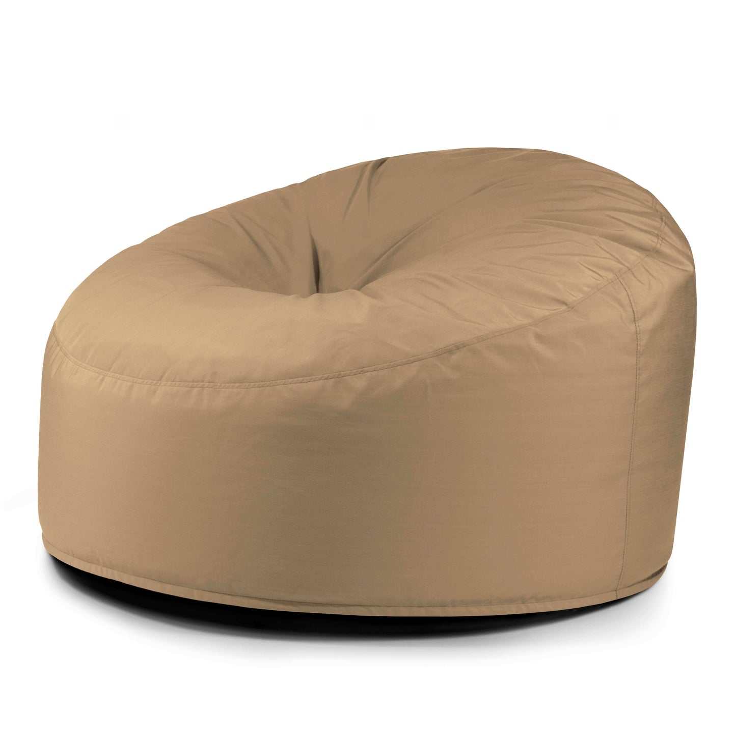 El Foam Bean Bag OM 110 Barcelona es un sillón redondo de felpa color canela con soporte ergonómico, que se muestra sobre fondo blanco.