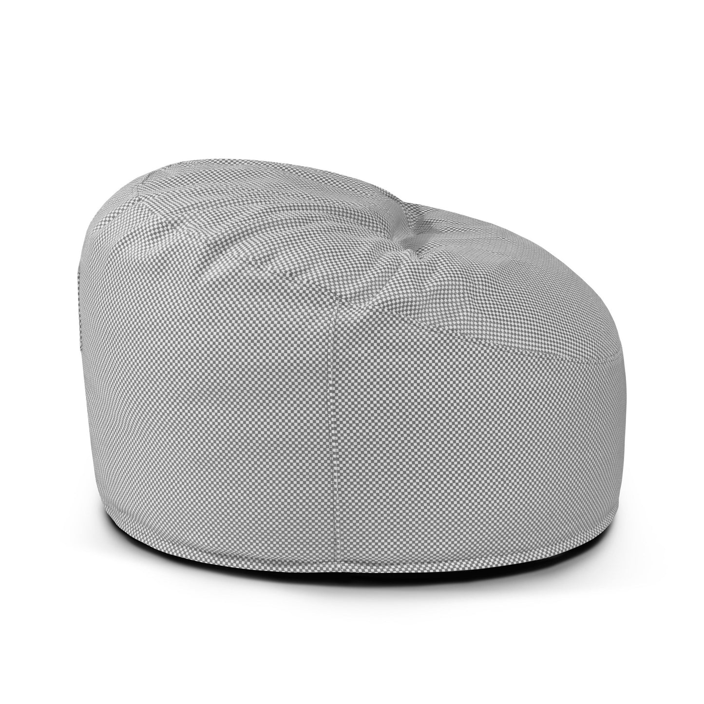 La Foam Bean Bag Om 85 Capri, una silla redonda gris con tejido texturizado y parte superior ligeramente dentada, ideal como asiento infantil para exteriores, se muestra sobre fondo blanco.