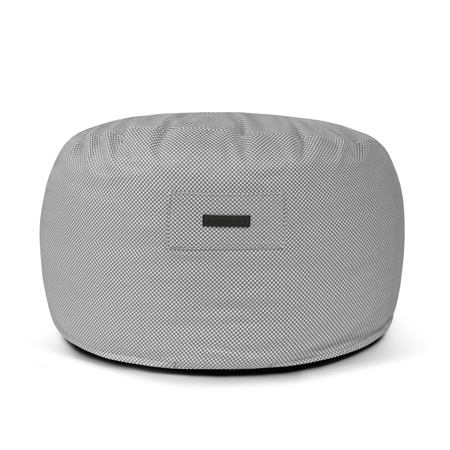 Gris, redondo de espuma Bean Bag Om 85 Capri con una cubierta de tela con textura se muestra desde el frente contra un fondo blanco liso-ideal para asientos al aire libre acogedor como un asiento infantil.