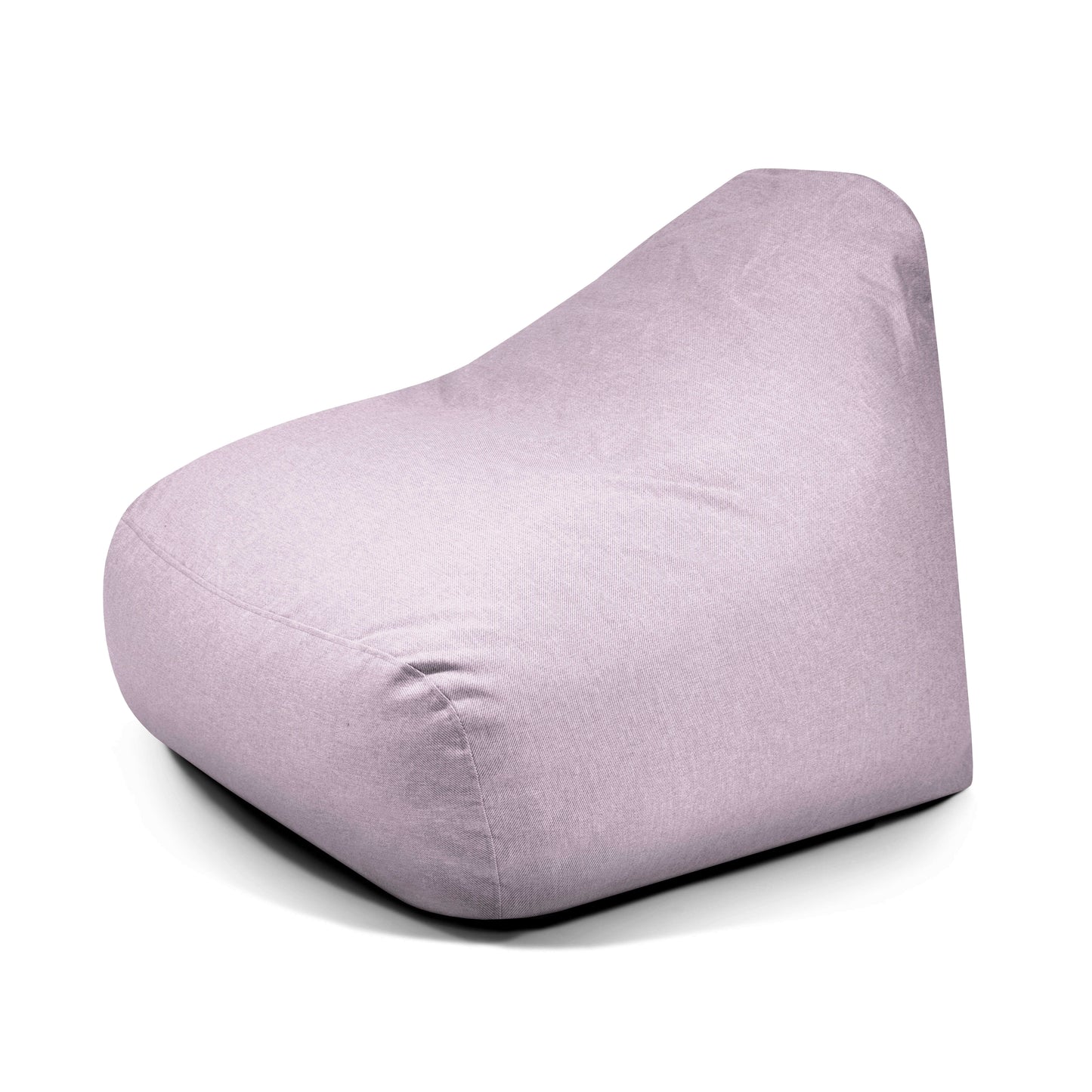 El Foam Bean bag Snug 100 Riviera - uso exterior se caracteriza por su tejido morado claro, su respaldo inclinado y su asiento cómodo, perfecto para relajarse sobre un fondo blanco.