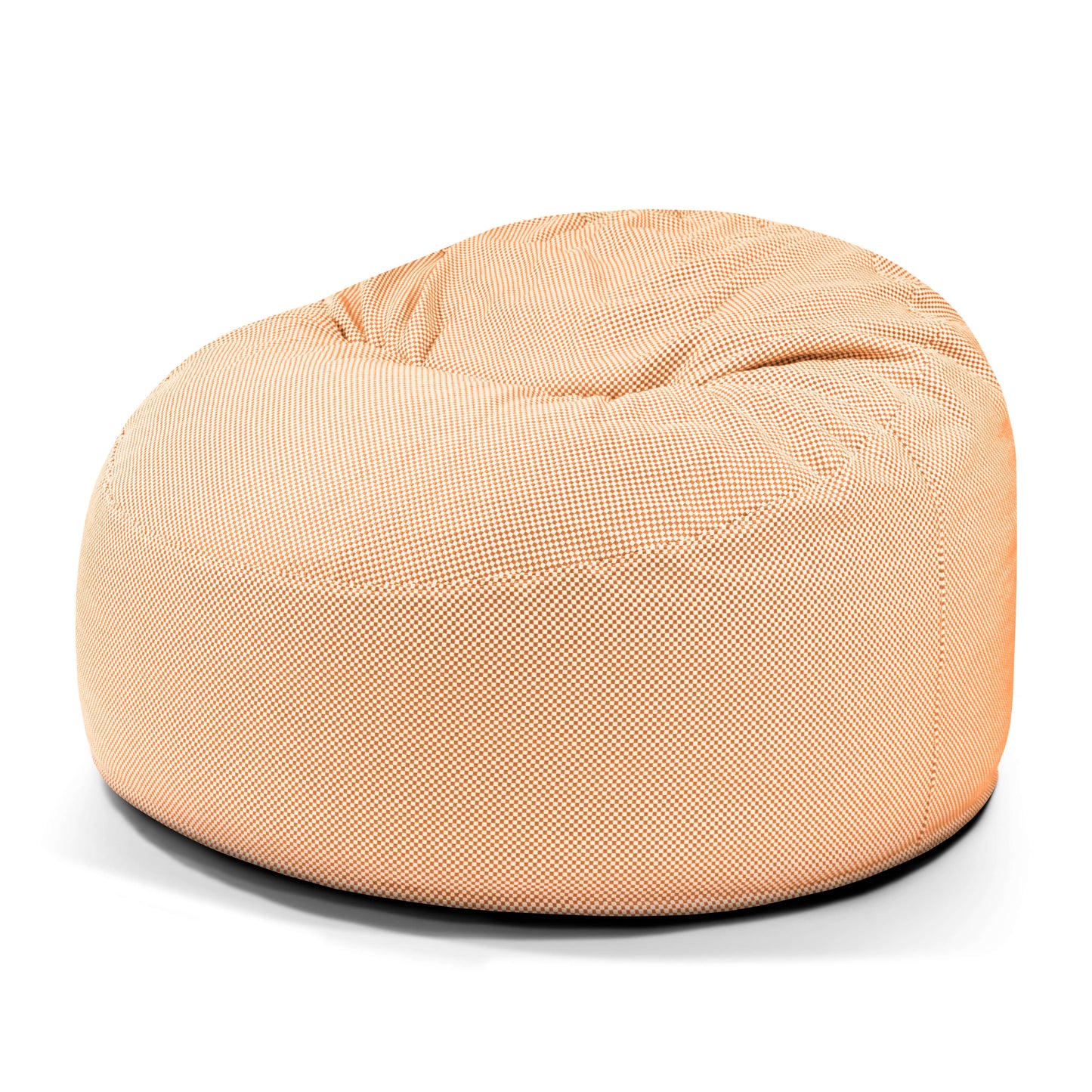 La Foam Bean Bag OM 110 Capri - uso exteriores es una silla redonda de color naranja con una funda de tela texturizada, que ofrece una solución de mueble cómodo y se muestra sobre un fondo blanco liso.