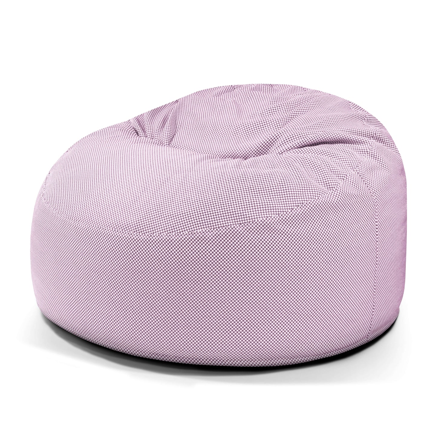 El Foam Bean Bag OM 110 Capri, diseñado para uso en exteriores, presenta un tejido con textura de color morado claro y proporciona una opción de asiento elegante y cómoda para cualquier espacio.