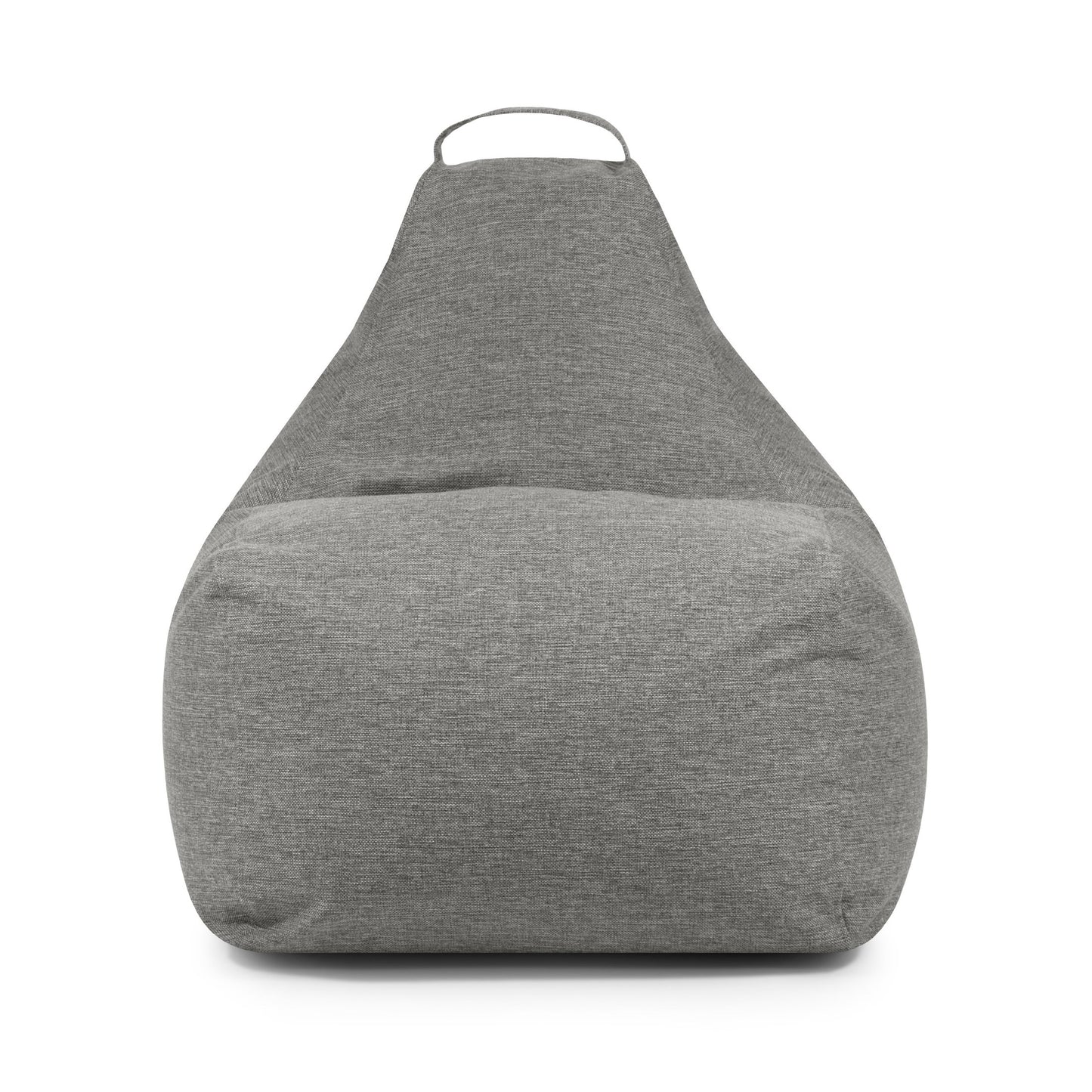 Un Bean bag Play Home de tela gris con asa superior y funda extraíble, mostrado de frente sobre fondo blanco, perfecto como puf ergonómico para cualquier espacio.