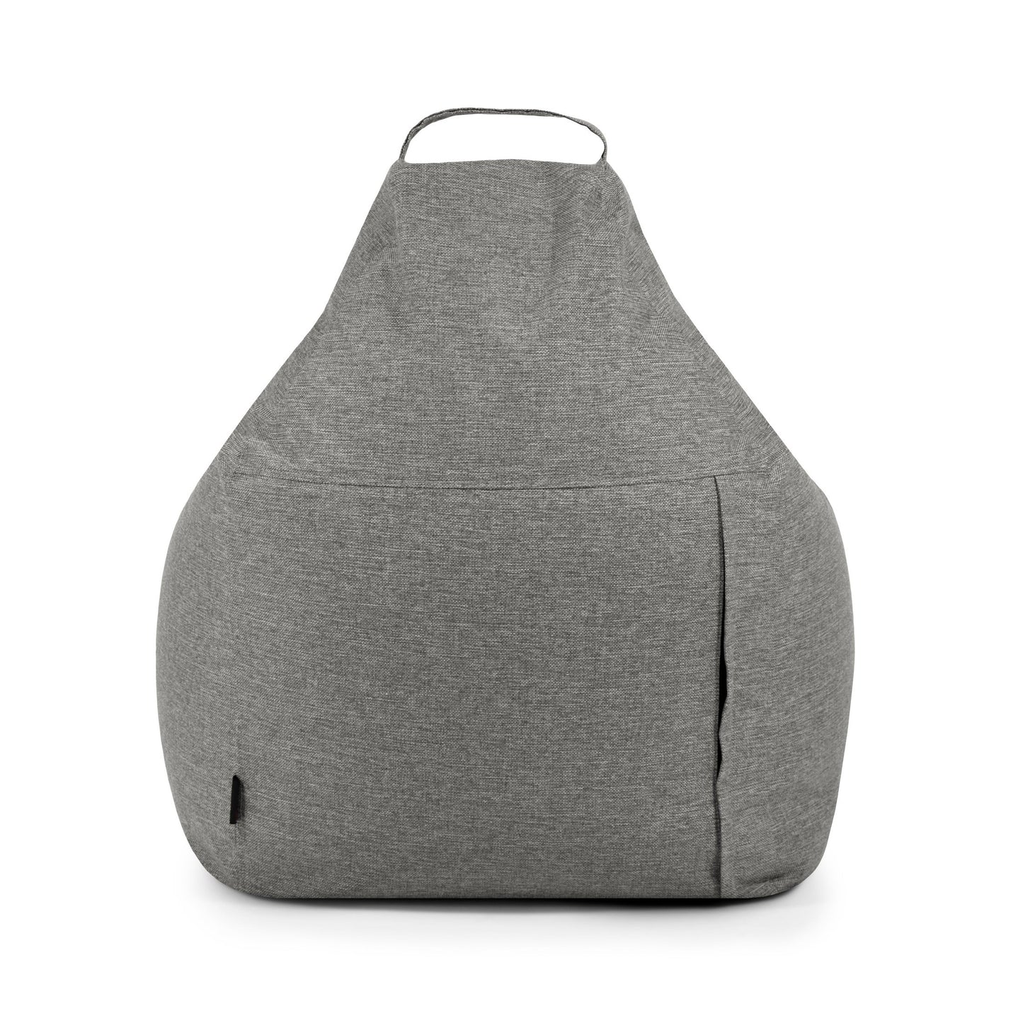 La Bean bag Play Home es una silla de tela gris con asa superior y funda lavable, fotografiada sobre un fondo blanco liso.
