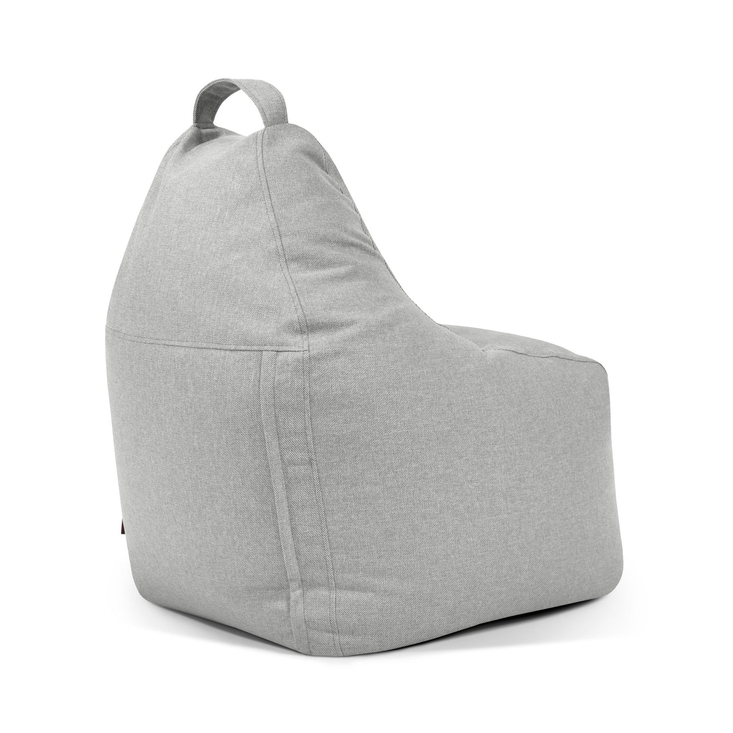 El Bean bag Play Riviera - uso exteriores es un sillón ergonómico tipo bean bag de color gris claro, revestido de tela, con respaldo y asa superior, que se muestra sobre fondo blanco.