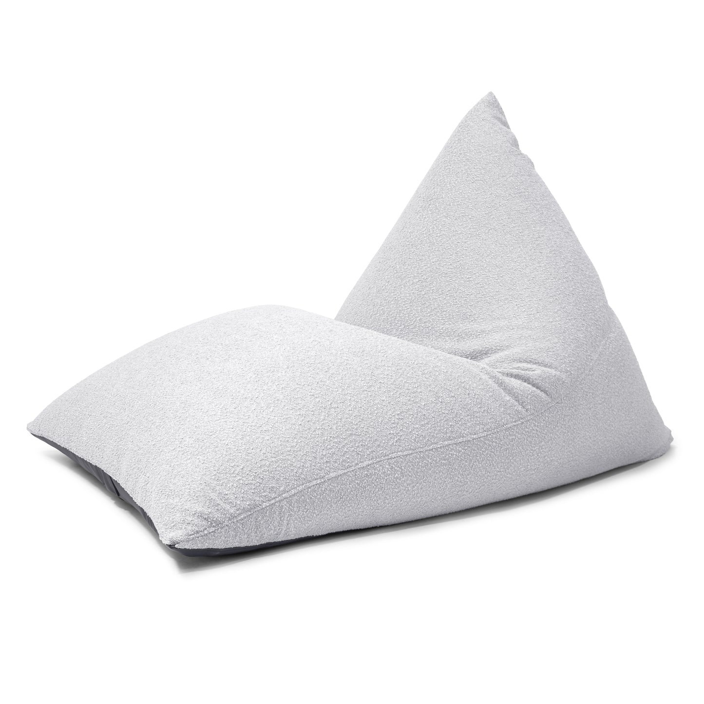 El Bean bag puff grande RAZZMATAZZ MADU, de tela bouclé resistente a quemaduras (155×120×95 cm), ofrece descanso con estilo en sala o dormitorio; presentado sobre fondo blanco.