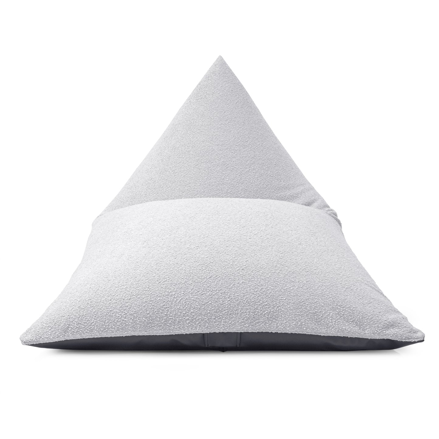 El Bean bag puff grande RAZZMATAZZ MADU de tela bouclé, resistente a quemaduras (155×120×95 cm), se muestra sobre fondo blanco: moderno y perfecto para salón o dormitorio.