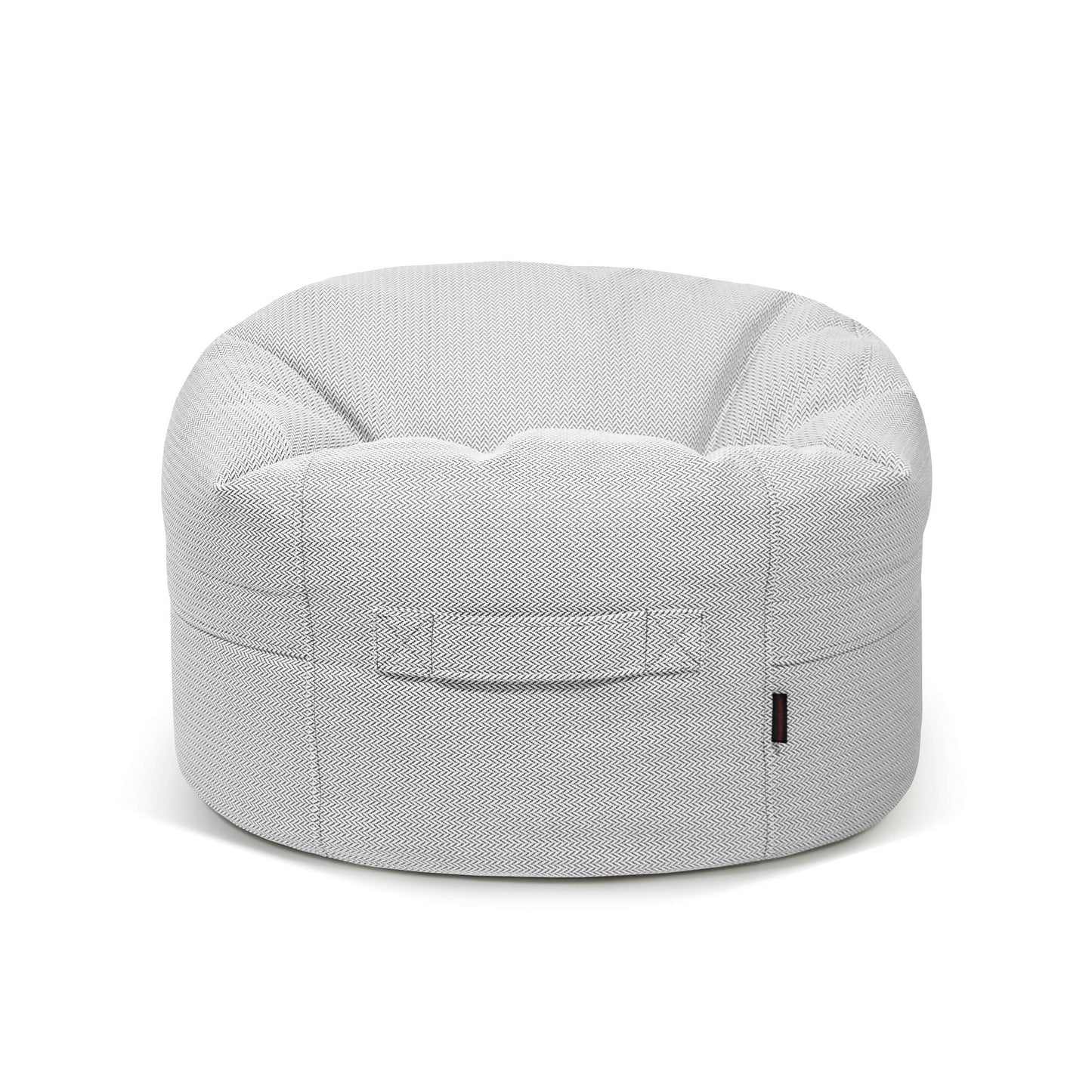 Silla redonda de color gris claro Bean Bag Roll 80 Canaria - uso exterior, con superficie texturizada y asa frontal, inspirada en el elegante diseño de exteriores.
