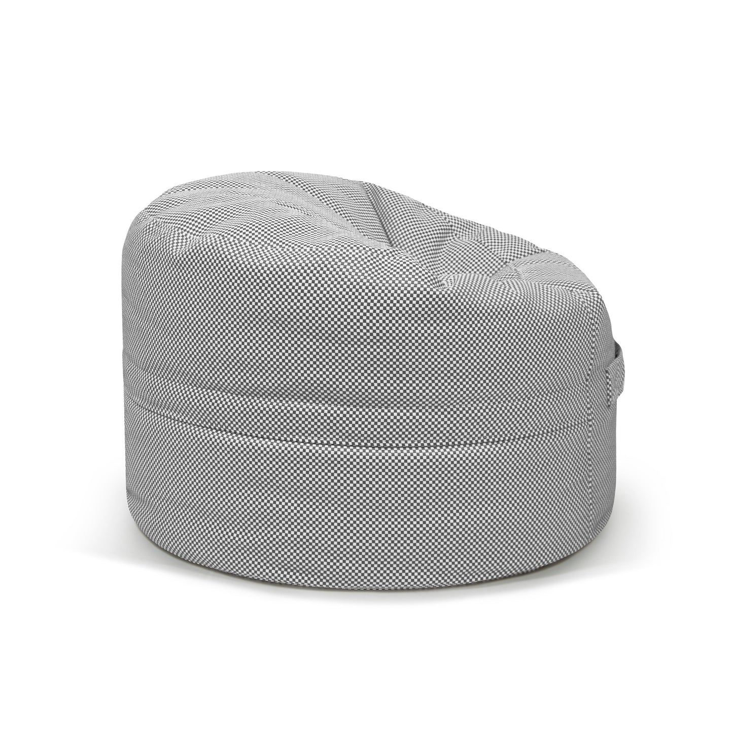 El Bean bag Roll 80 Capri para exterior es un asiento infantil redondo de color gris con tejido texturizado que proporciona una opción de mobiliario elegante y cómoda, mostrado sobre fondo blanco.