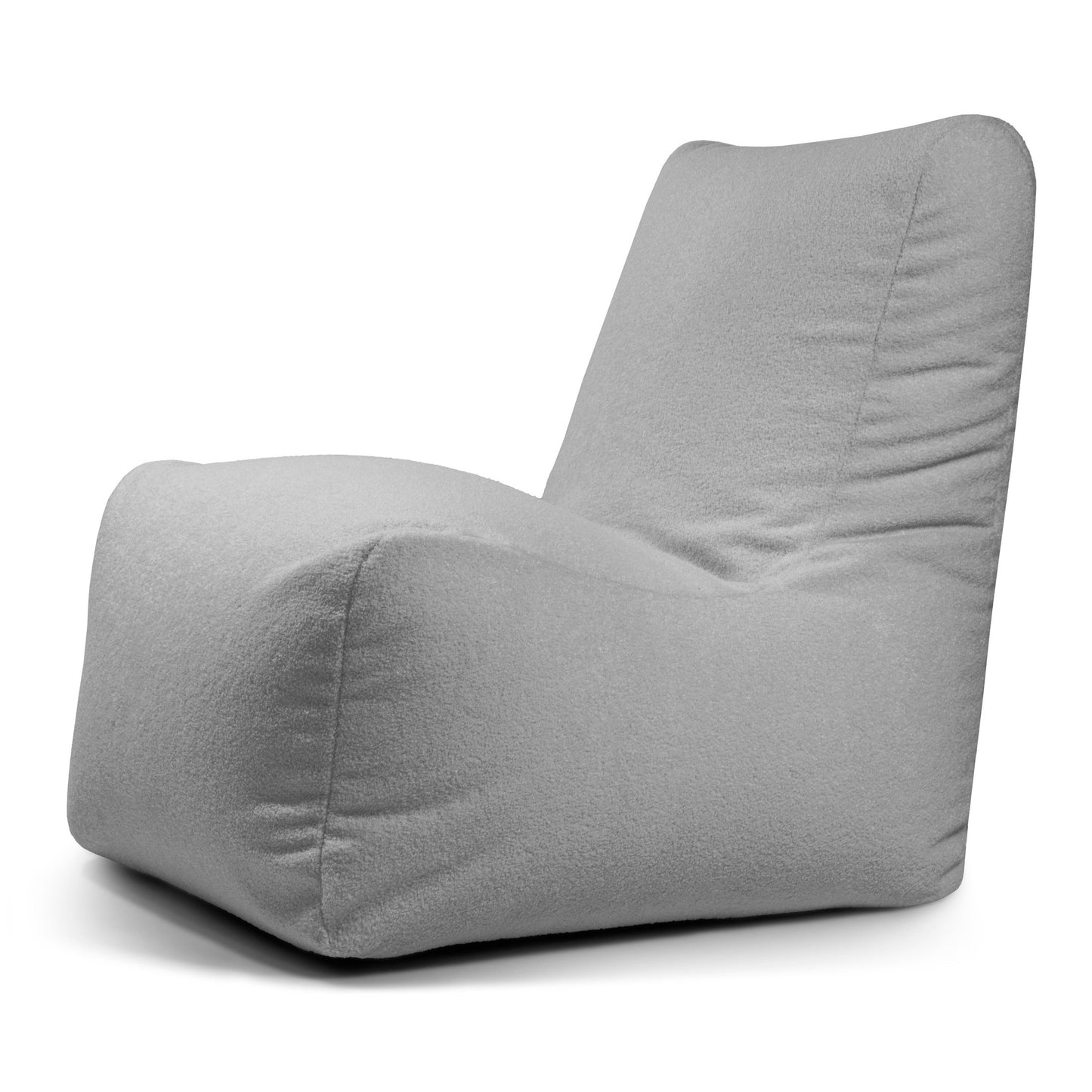 El Bean bag Seat Teddy es un moderno sillón puff gris claro con respaldo alto y sin patas visibles, que ofrece comodidad ergonómica sobre un fondo blanco.