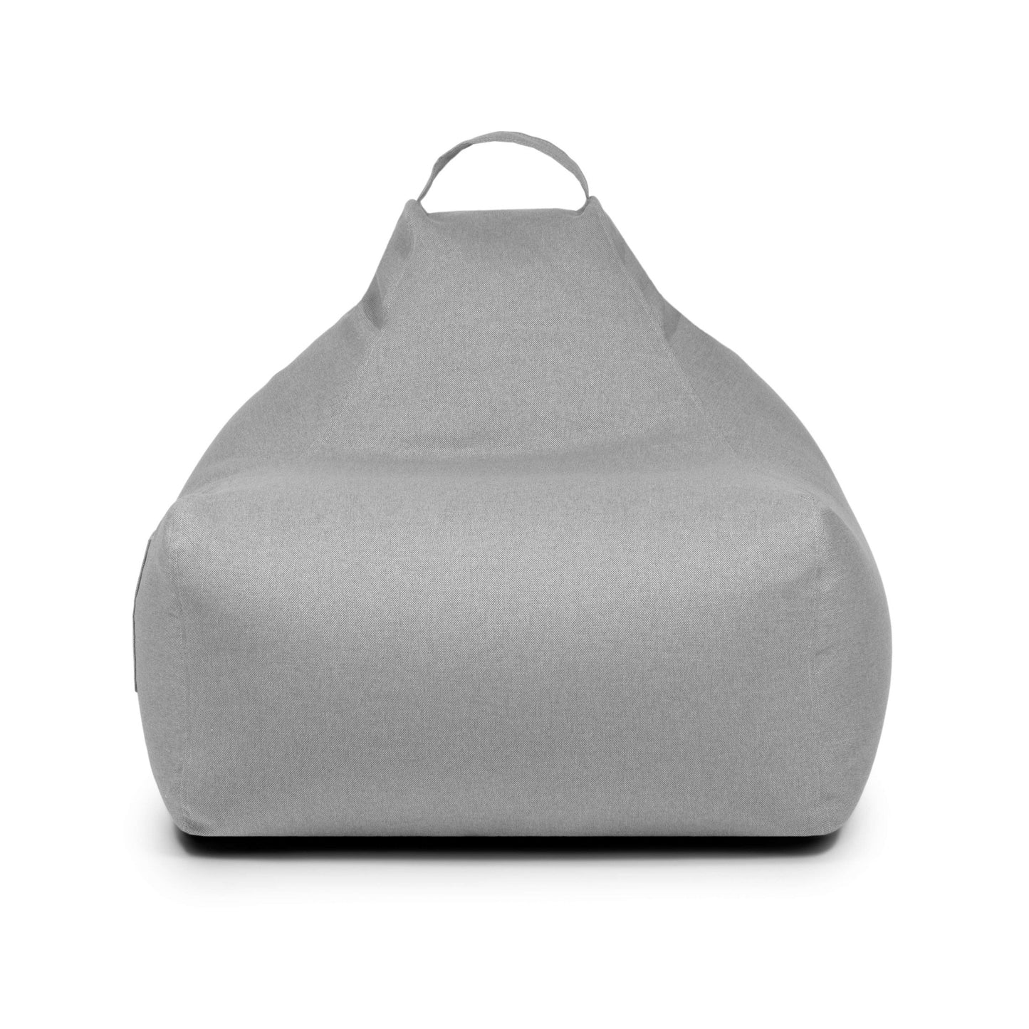 La Bean Bag Game Nordic es una silla gris con respaldo y asa superior, mostrada de frente sobre un fondo blanco, ideal como elegante asiento infantil para cualquier espacio moderno.