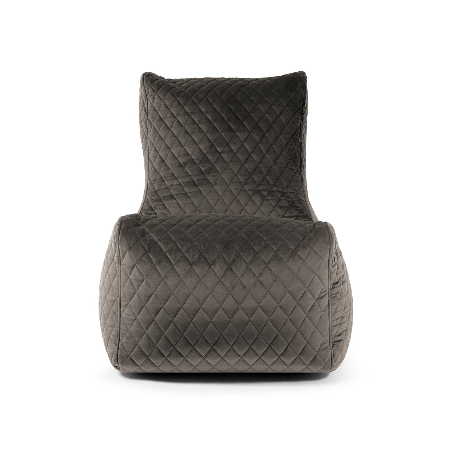 El Bean bag Seat Lure Luxe es un sillón acolchado de color gris oscuro con respaldo alto y asiento redondeado para mayor comodidad ergonómica, mostrado de frente sobre un fondo blanco liso.