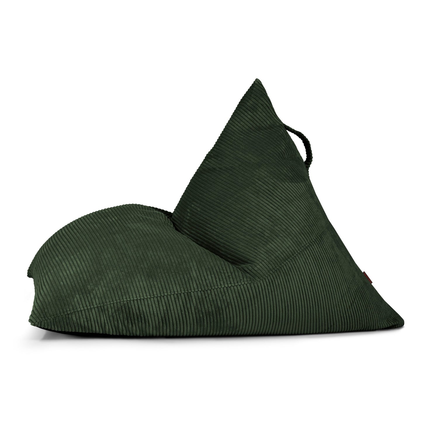 El Bean bag puff juvenil de terciopelo acanalado 110×130×90 cm RAZZ WAVES, mostrado de perfil sobre fondo blanco, es una opción de asiento moderna y ergonómica perfecta para dormitorios contemporáneos.