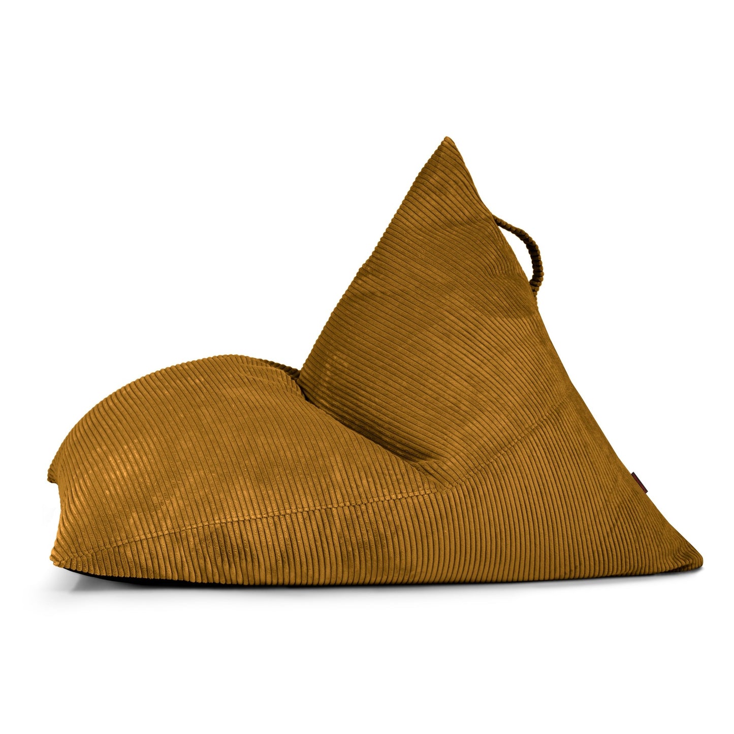 El Bean bag puff juvenil de terciopelo acanalado 110×130×90 cm RAZZ WAVES se muestra de lado sobre un fondo blanco-un mobiliario ergonómico moderno ideal para cualquier dormitorio o espacio.