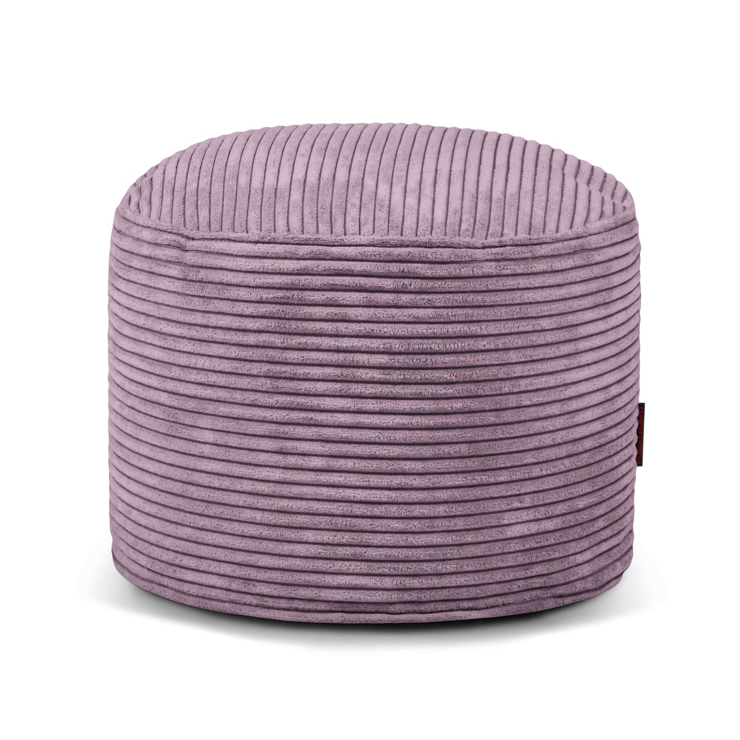 Se muestra un puff redondo de terciopelo acanalado MINI WAVES (40×40×30 cm), compacto, ideal para dormitorio o salón, sobre un fondo blanco.