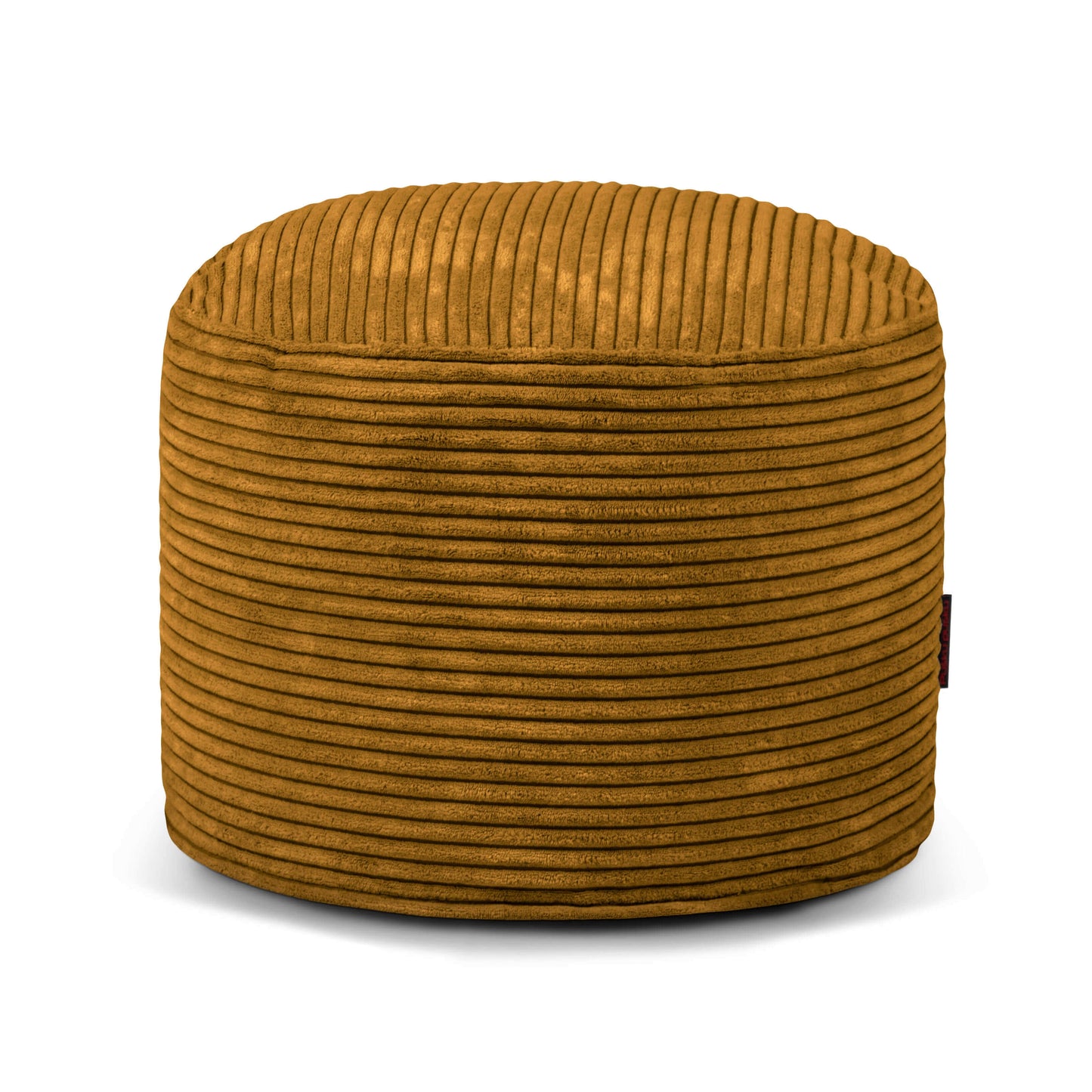 Un Puff redondo de terciopelo acanalado MINI WAVES (40×40×30 cm), compacto y ergonómico, ideal para dormitorio o salón, se muestra sobre un fondo blanco.