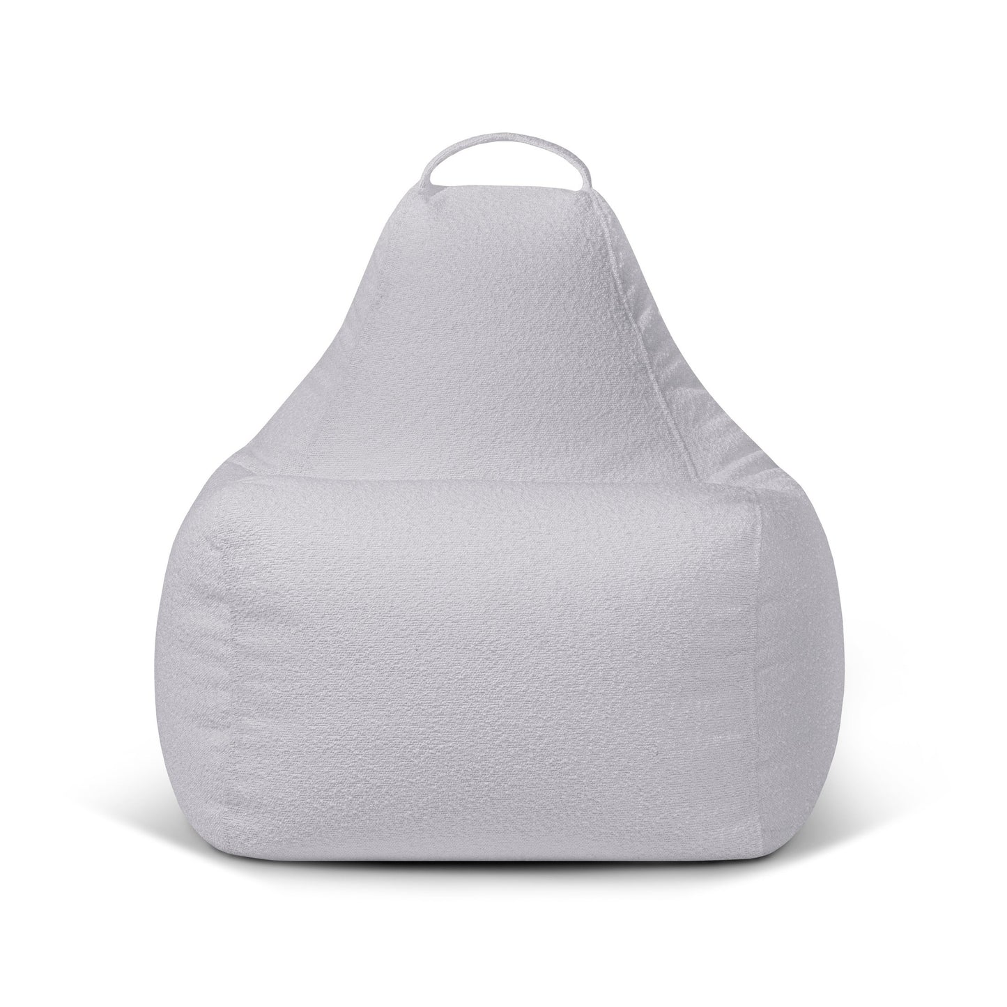 La Bean bag Play Madu es una silla blanca con respaldo alto y asa superior, que ofrece un asiento confortable, mostrada sobre un fondo blanco liso.