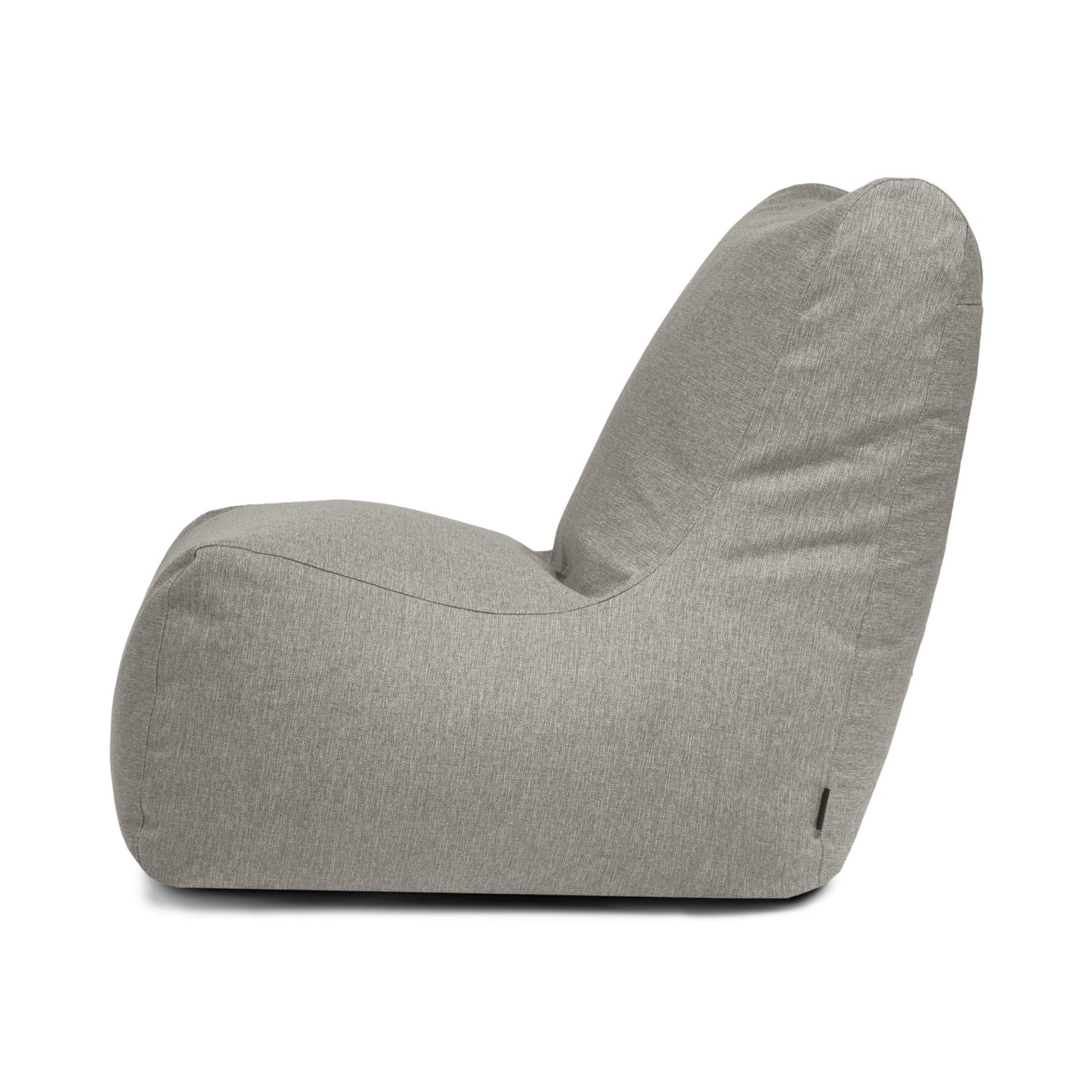 Vista lateral del Bean bag Seat Home en tejido gris claro con respaldo alto, sobre fondo blanco; este sillón ergonómico ofrece comodidad y estilo.