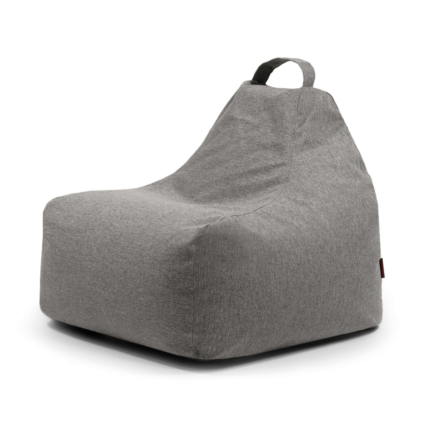 El Bean bag Game Home es un sillón infantil de tela gris con respaldo alto y asa de transporte en la parte superior, que se muestra sobre fondo blanco.