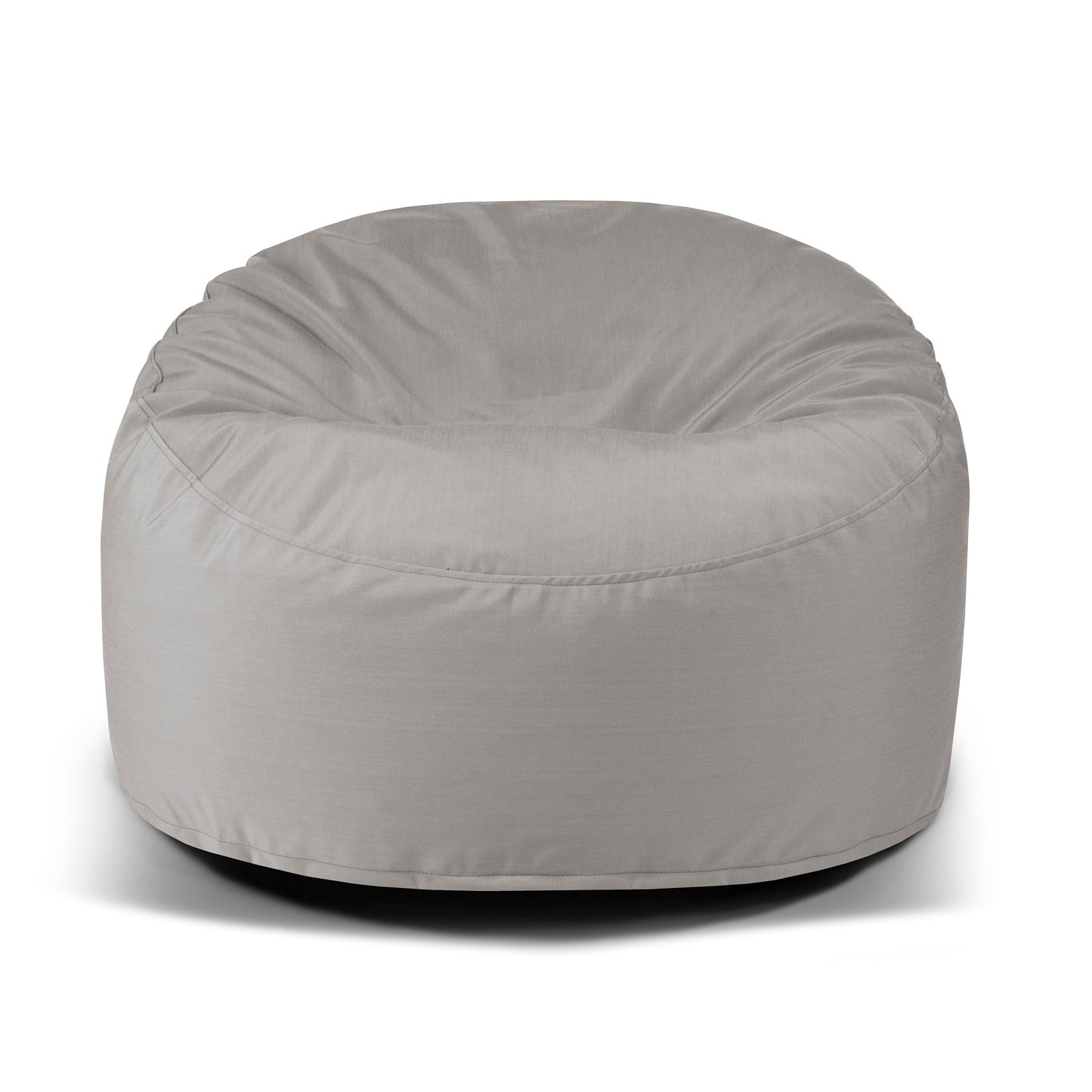 El Foam Bean Bag Om 85 Colorin, diseñado para uso en exteriores, tiene forma redonda y un suave tejido arrugado de color gris claro, perfecto para añadir comodidad y estilo a cualquier espacio moderno.