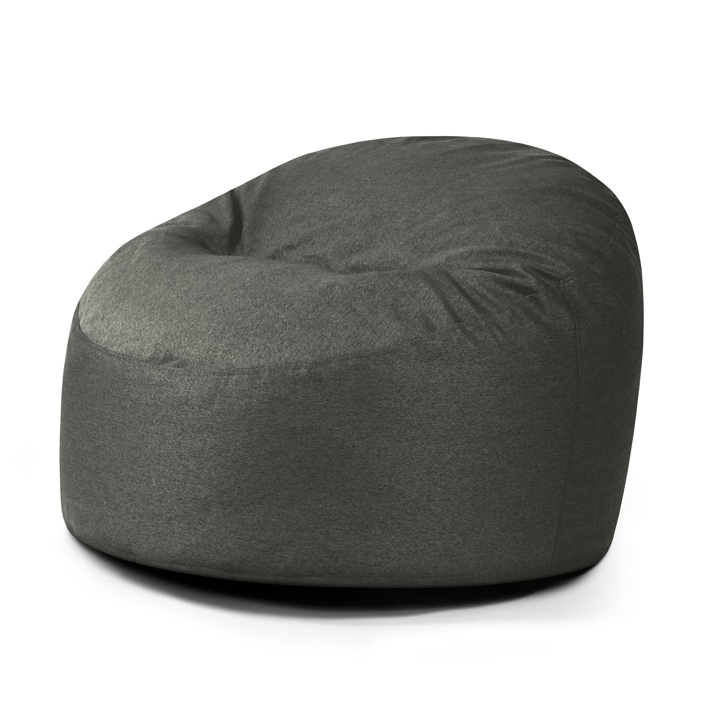El Puff redondo de foam y tejido nórdico 85×85×38 cm - OM 85 NORDIC, ideal como puf infantil, presenta una forma redondeada en color gris oscuro y se muestra sobre un fondo blanco, perfecto para salón o dormitorio de estilo escandinavo.