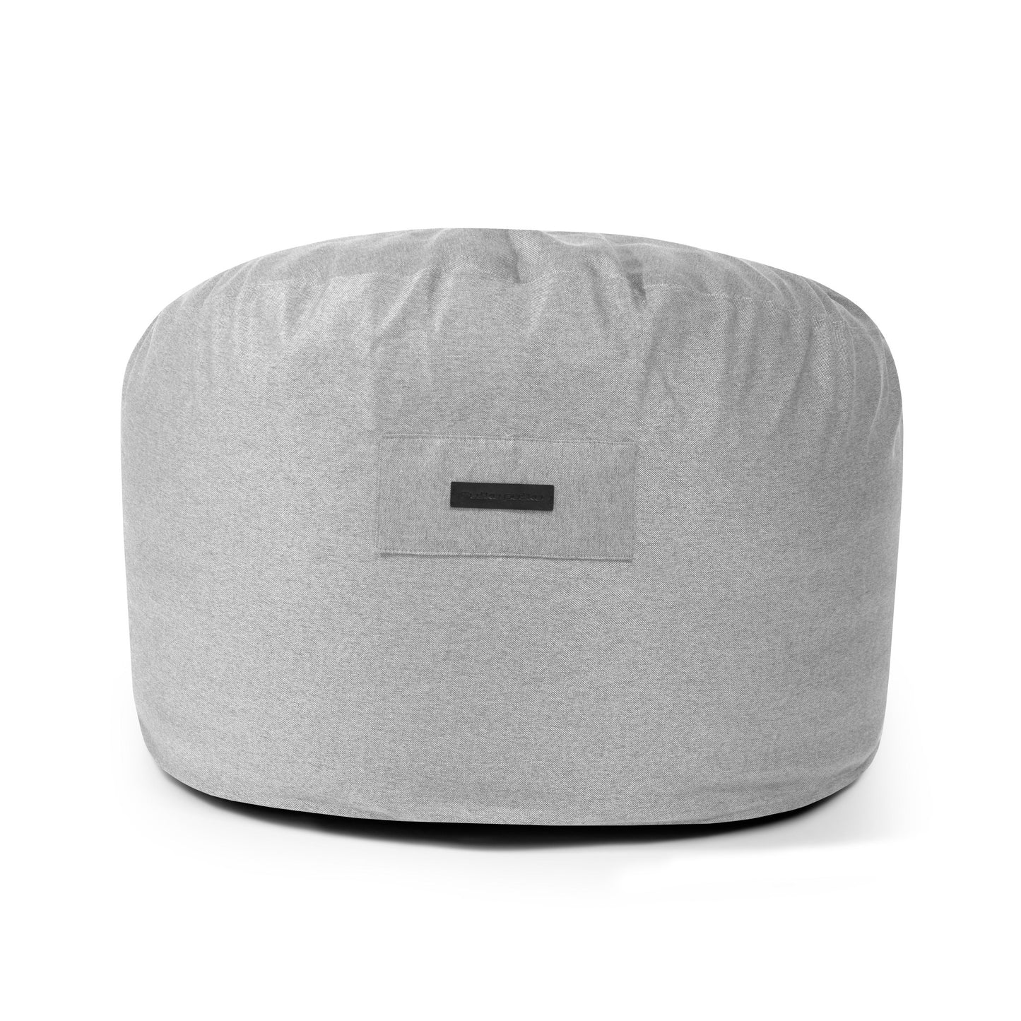 El Puff redondo de foam y tejido nórdico 85×85×38 cm - OM 85 NORDIC es un puf redondo de color gris claro con bolsillo frontal, ideal como puf infantil para salón o dormitorio, mostrado sobre fondo blanco.