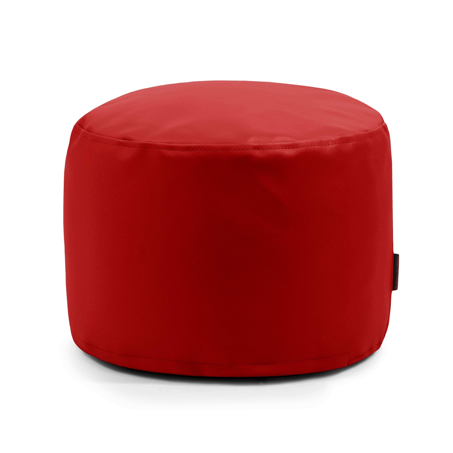 El Pouf Mini Outside - uso exterior es un puf redondo tipo bean bag rojo de superficie lisa sobre fondo blanco; como asiento compacto impermeable, es ideal para un uso lúdico en interiores o exteriores.