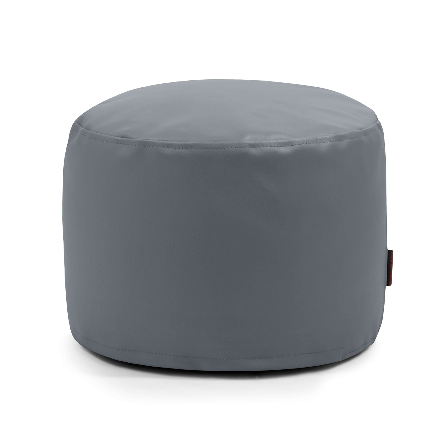 El Pouf Mini Outside - uso exteriores es un elegante asiento impermeable redondo de color gris con un diseño suave y minimalista y sin patas visibles, perfecto para niños o espacios al aire libre. Se muestra sobre fondo blanco.