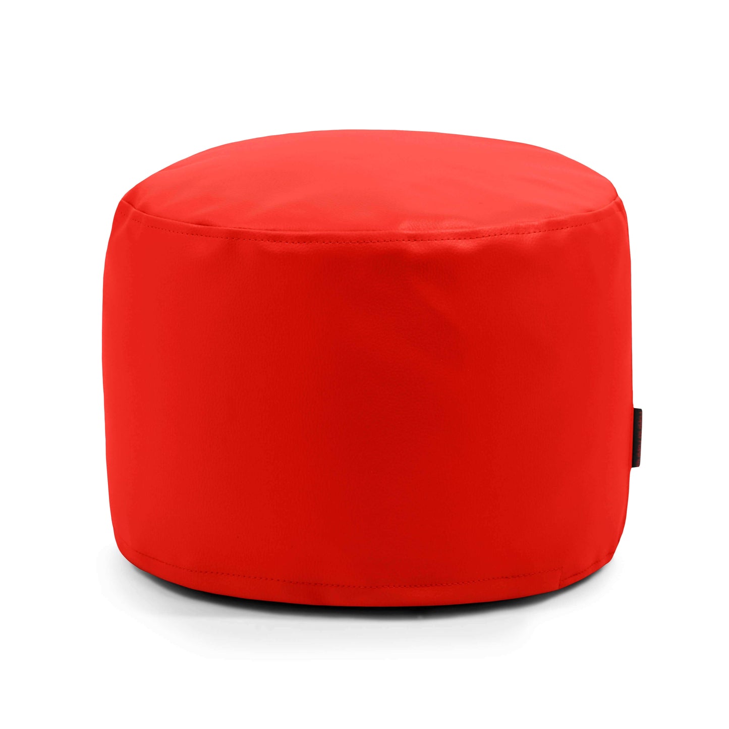 El Pouf Mini Outside - uso exteriores es un puf o bolsa de frijoles redonda, impermeable, de color rojo y superficie lisa, ideal como puf para niños, que se muestra sobre fondo blanco.