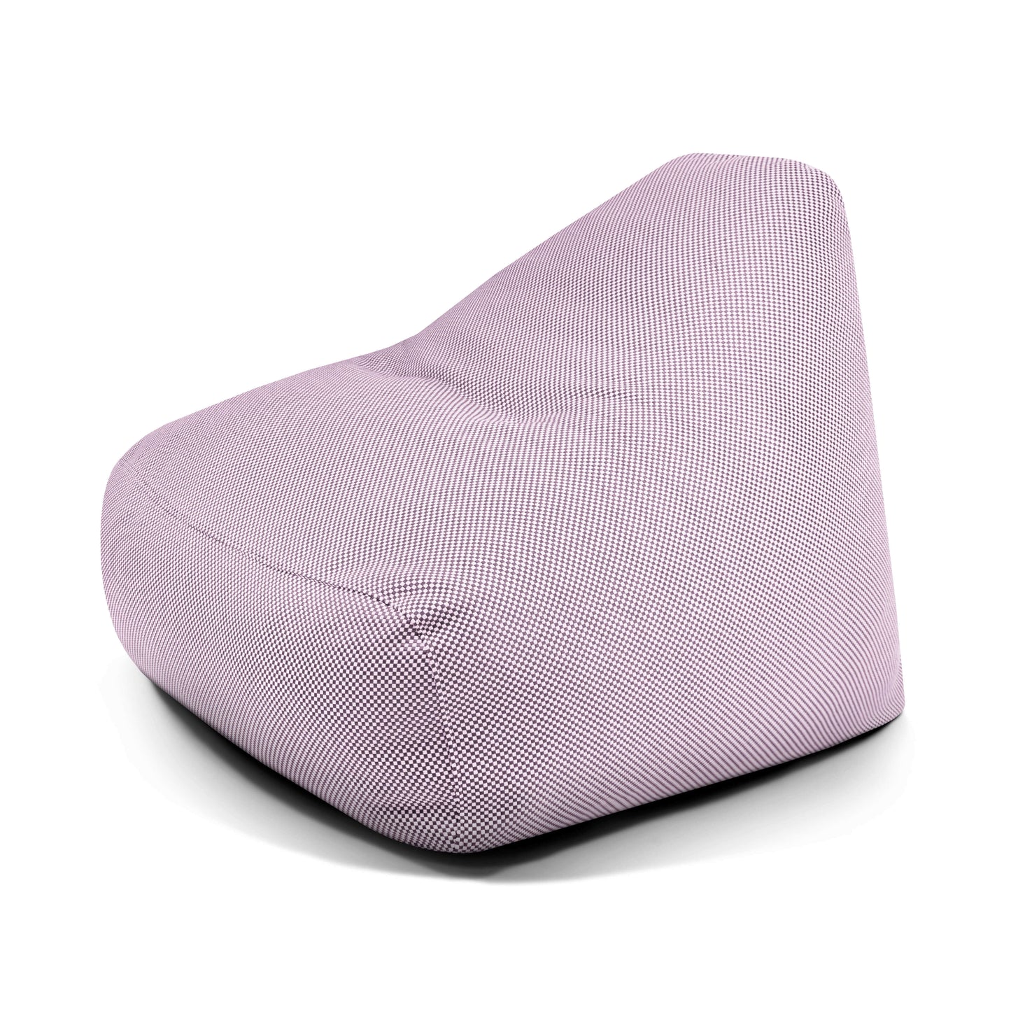 El Foam Bean bag Snug 100 Capri - uso exterior, que se muestra en color morado claro con un respaldo triangular sobre un fondo blanco, aporta comodidad y estilo modernos a cualquier espacio.