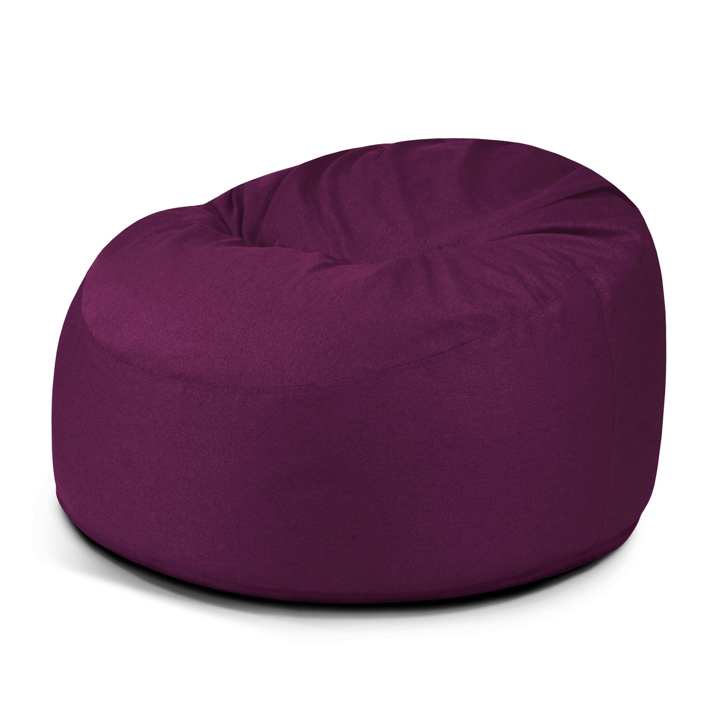 El Foam Bean Bag OM 110 Barcelona es un gran sillón redondo de espuma de color morado sobre fondo blanco, que ofrece comodidad y estilo modernos.