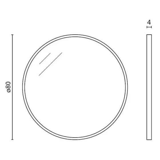 Descripción técnica de espejo Espejo Circular Eye con diámetro y dimensiones de grosor en su estructura metálica.