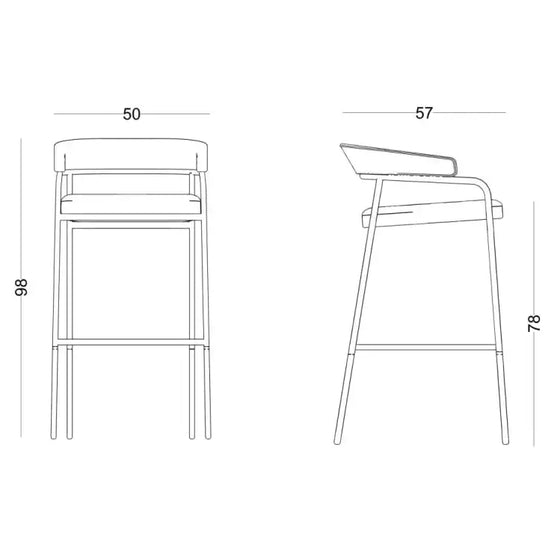 Un taburete Astrid de metal con tejidos en el asiento y respaldo.